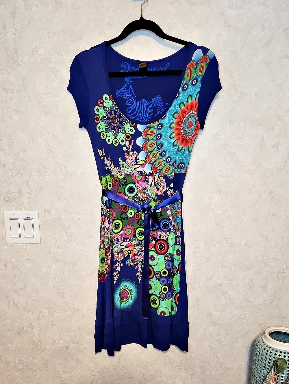 Desigual Geometric Mini Dress in Blue & Green Size Medium